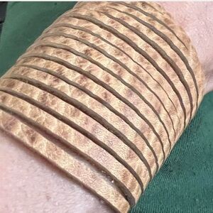 Ennelle Light Brown Textured Sliced Leather Cuff Bracelet